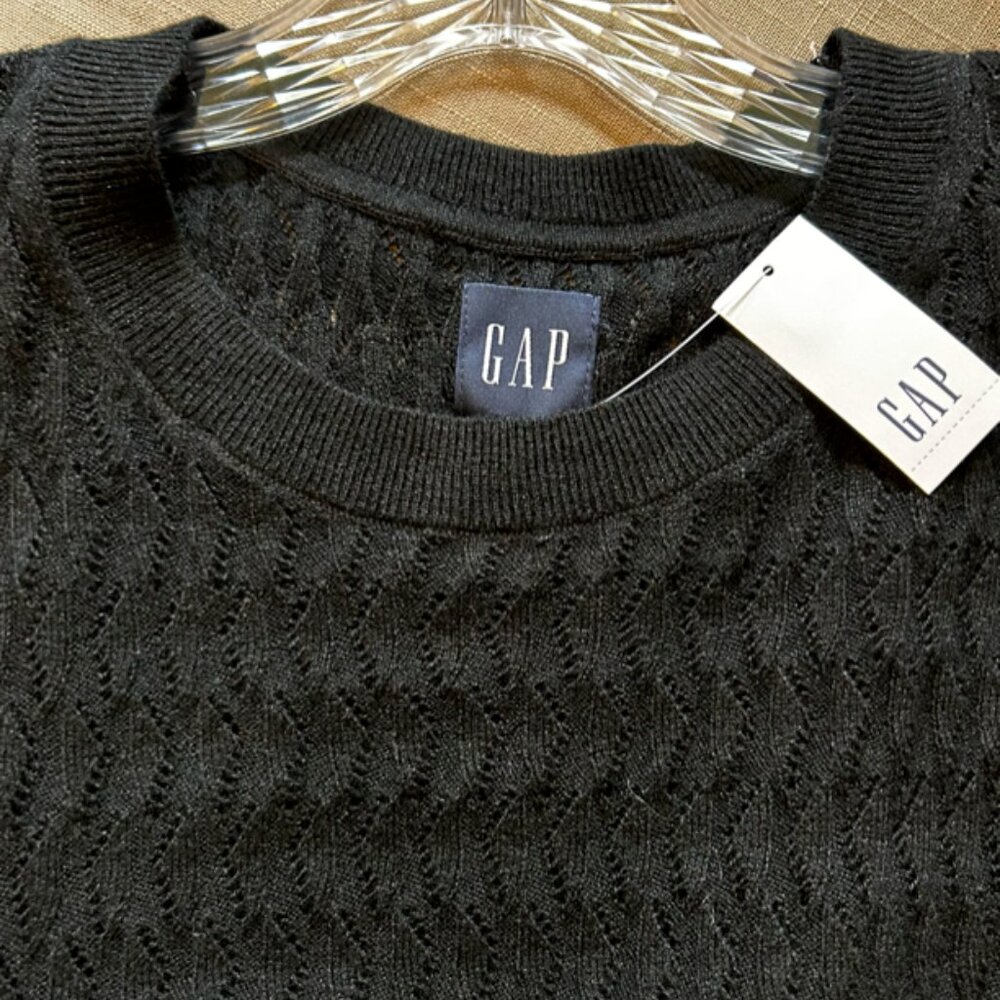 GAP Long-Sleeved Textured Knit Black Midi Dress Women's Size Small NWT